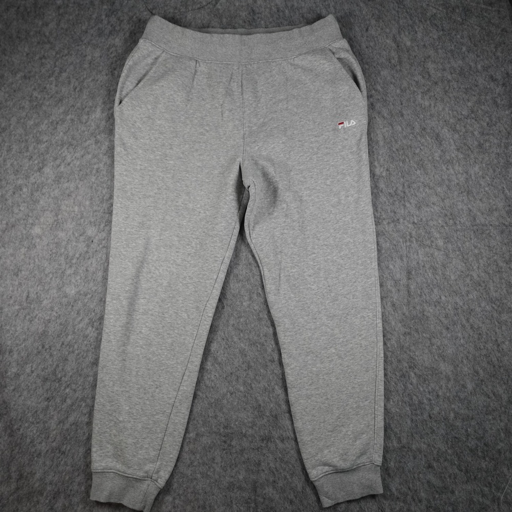 Fila Pants Mens Extra Large Gray Fleece Joggers Embroidered Logo Casual Sport